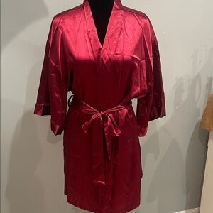 Elegant Burgundy Satin Kimono Robe new small